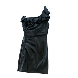 Jessica McClintock Black One Shoulder Ruffle Mini Dress Size 4